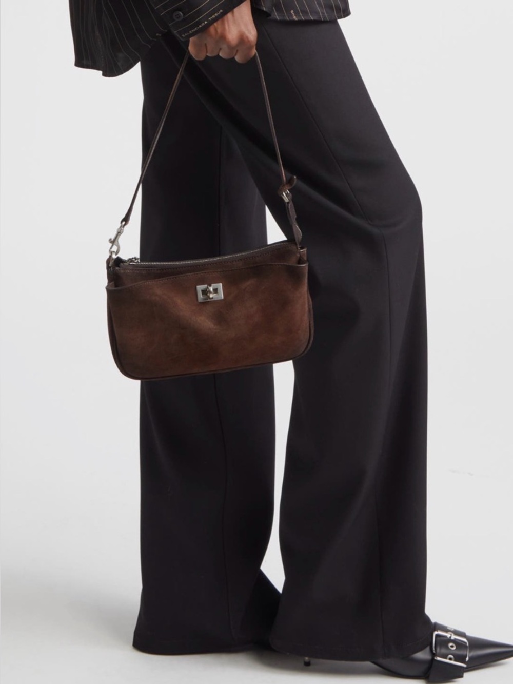 Balenciaga Rodeo Waxed Suede Sling Pouchette Light Espresso